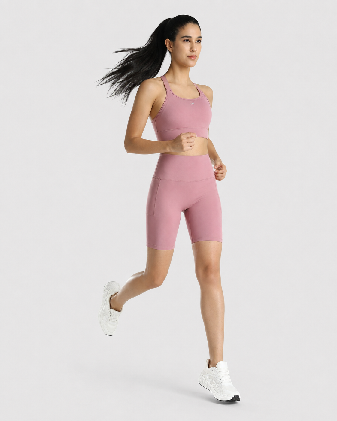 Womens Sports Bra + Womens Cycling Shorts (Pink)