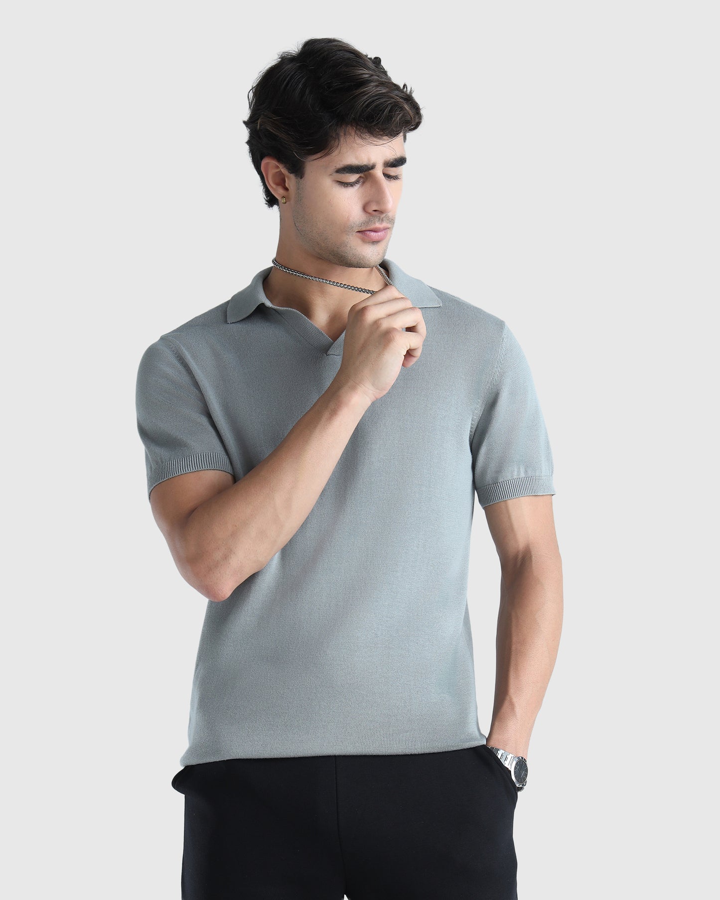 Mens Flat Knit Polo