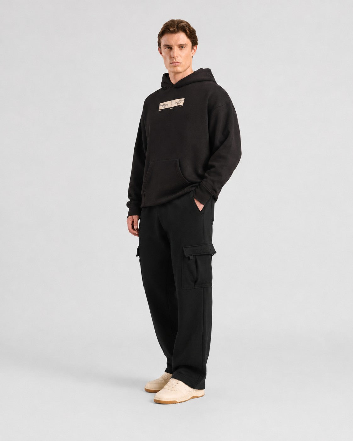 Mens Cloud Ease Oversized Hoodie + Urban Carry-On Cargo Pants (Black)