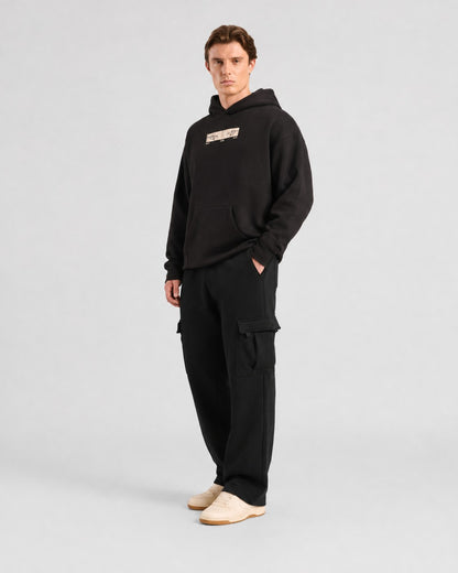 Mens Cloud Ease Oversized Hoodie + Urban Carry-On Cargo Pants (Black)