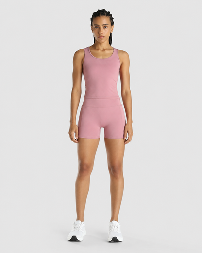 Womens Tank Top + Womens Biker Shorts (Pink)
