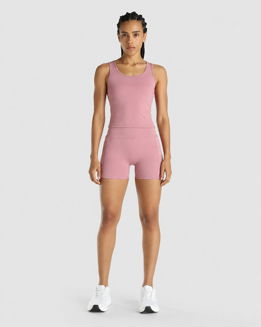 Womens Tank Top + Womens Biker Shorts (Pink)