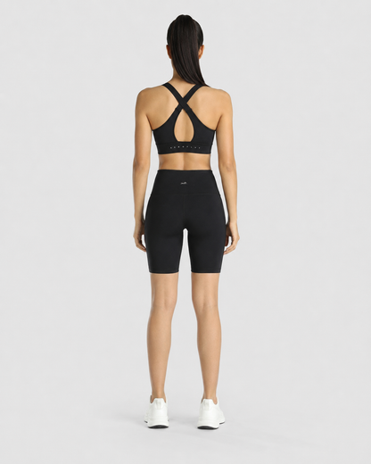 Womens Sports Bra + Womens Cycling Shorts (Black)