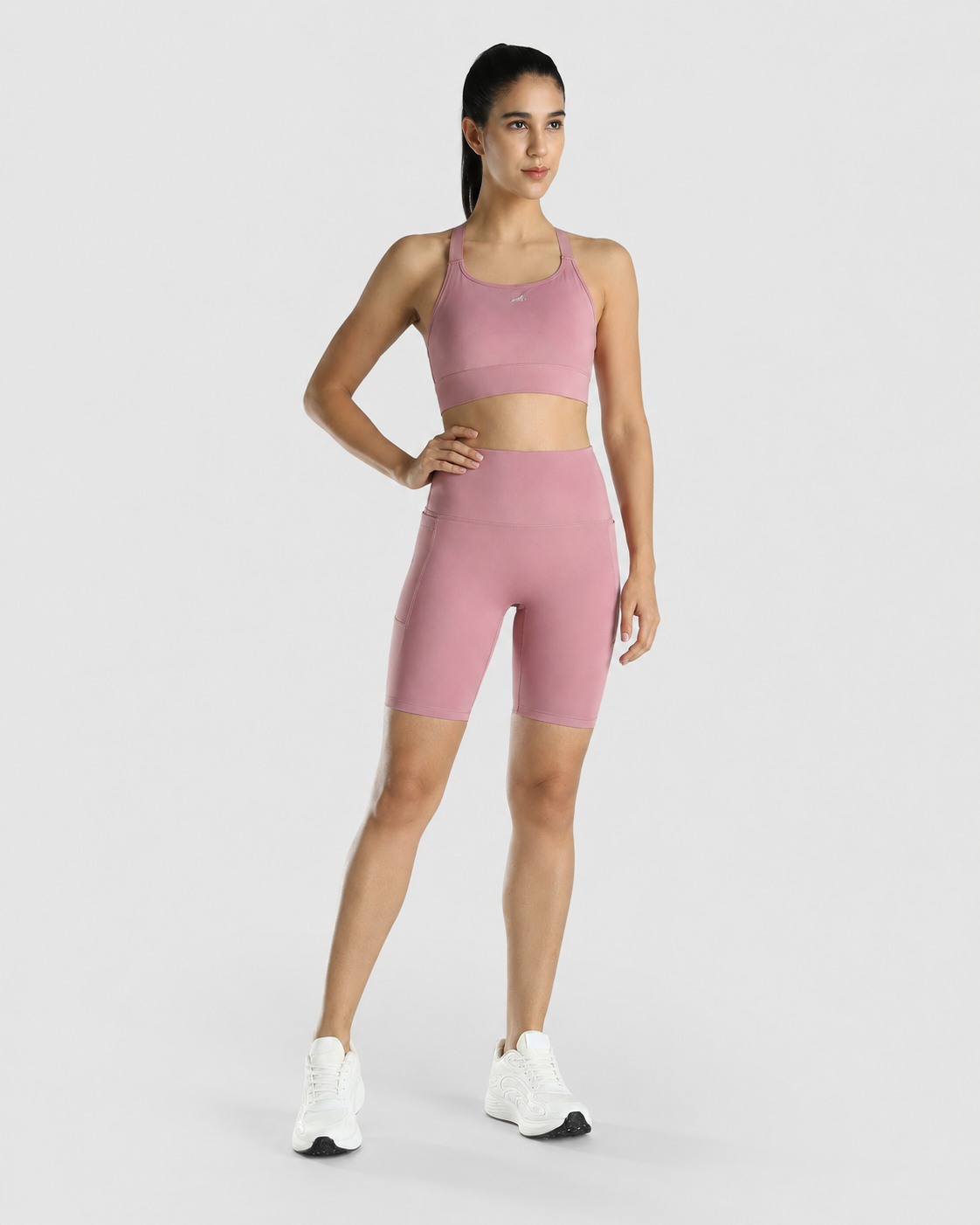 Womens Sports Bra + Womens Cycling Shorts (Pink)
