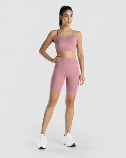 Womens Sports Bra + Womens Cycling Shorts (Pink)