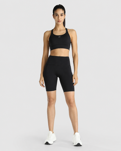 Womens Sports Bra + Womens Cycling Shorts (Black)