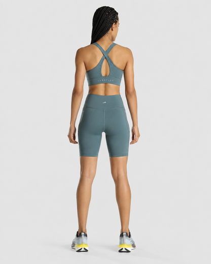 Womens Sports Bra + Womens Cycling Shorts (Teal)