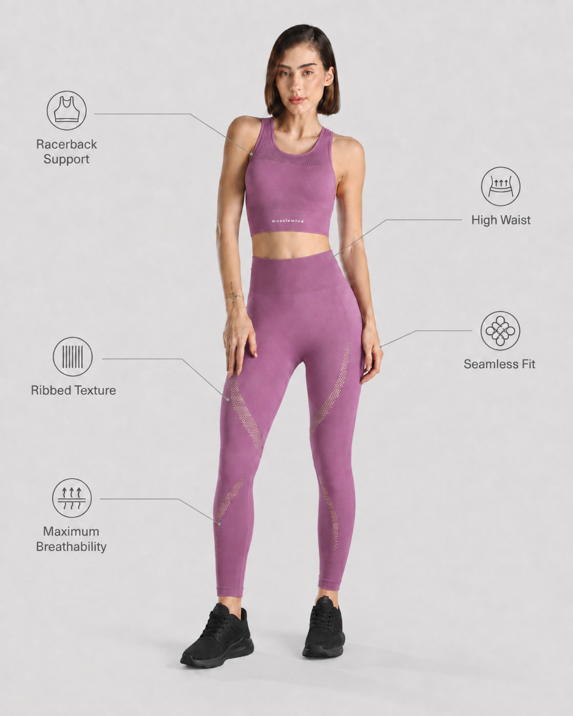 Seamless Sports Bra + Seamless Workout Leggings (Mauve)