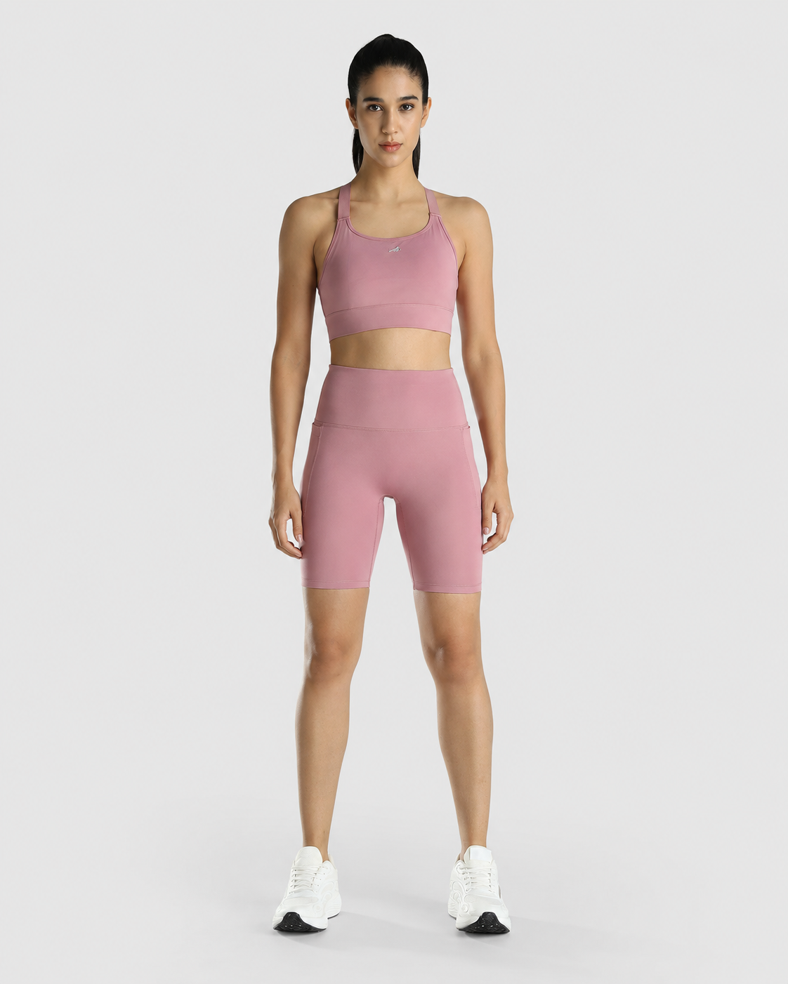 Womens Sports Bra + Womens Cycling Shorts (Pink)