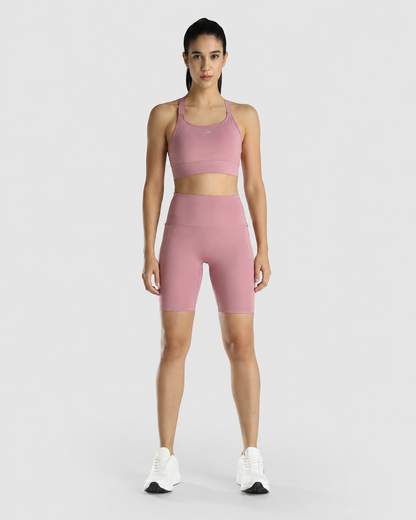 Womens Sports Bra + Womens Cycling Shorts (Pink)