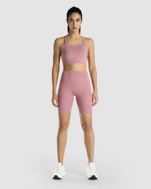 Womens Sports Bra + Womens Cycling Shorts (Pink)