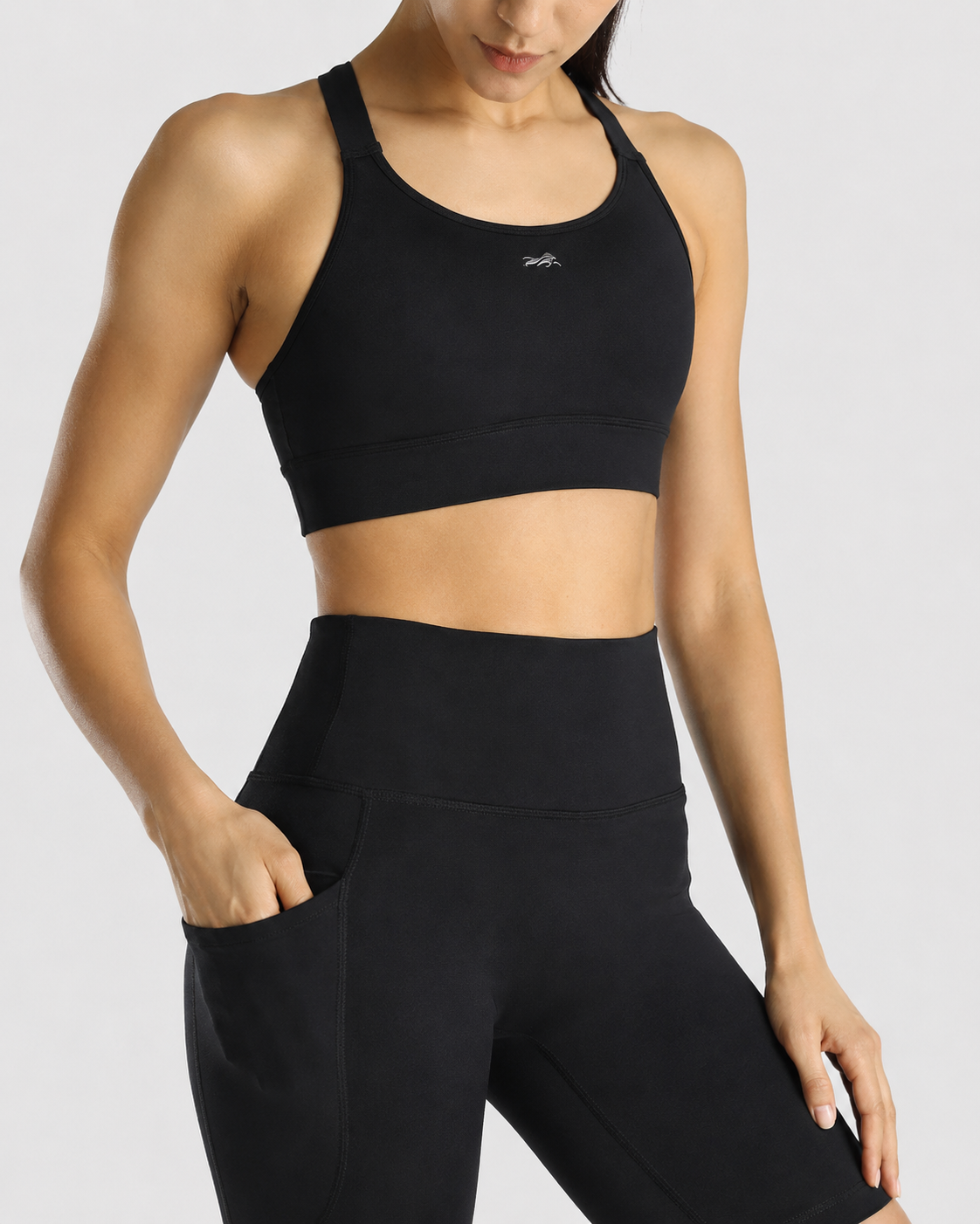 Womens Sports Bra + Womens Cycling Shorts (Black)
