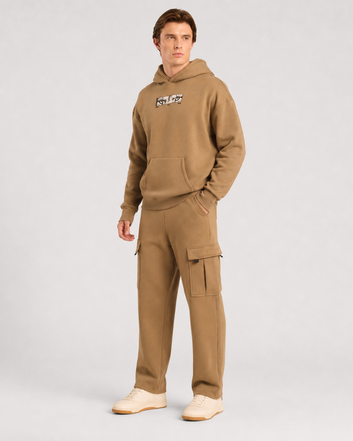 Mens Cloud Ease Oversized Hoodie + Mens Cloud Ease Cargo Pants (Desert Dune)