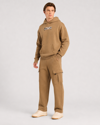 Mens Cloud Ease Oversized Hoodie + Mens Cloud Ease Cargo Pants (Desert Dune)