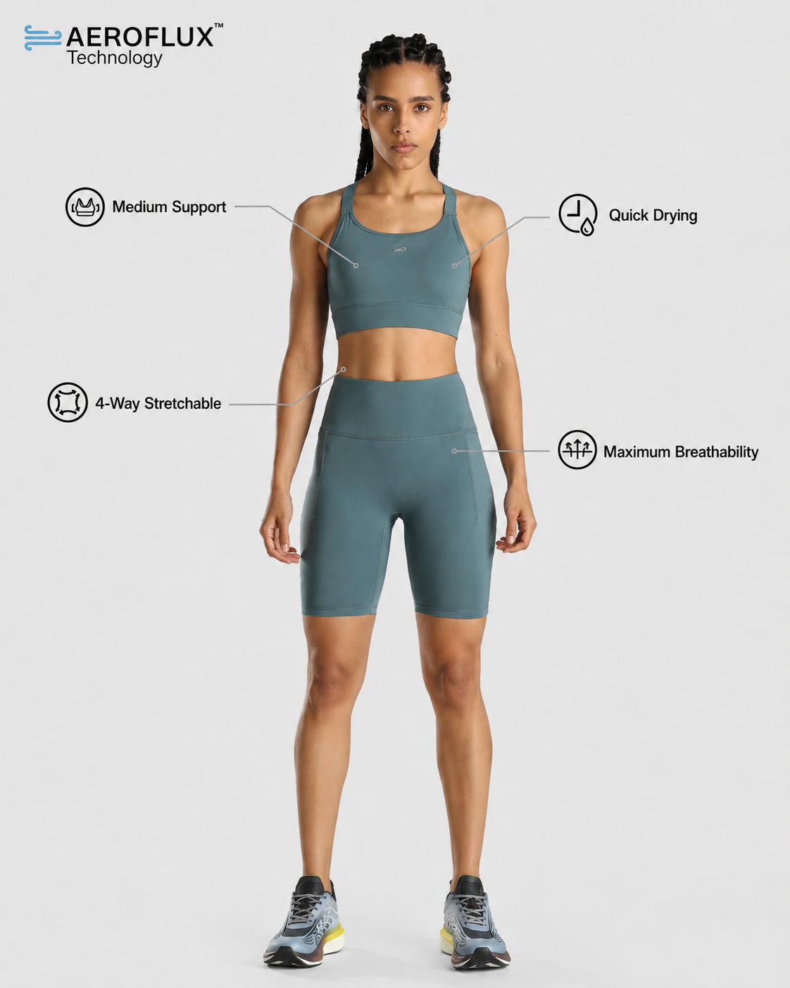 Womens Sports Bra + Womens Cycling Shorts (Teal)
