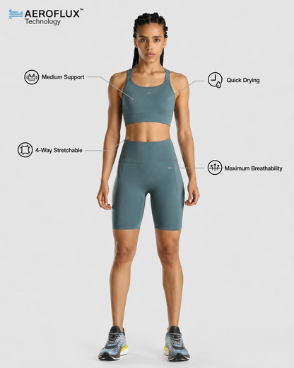 Womens Sports Bra + Womens Cycling Shorts (Teal)