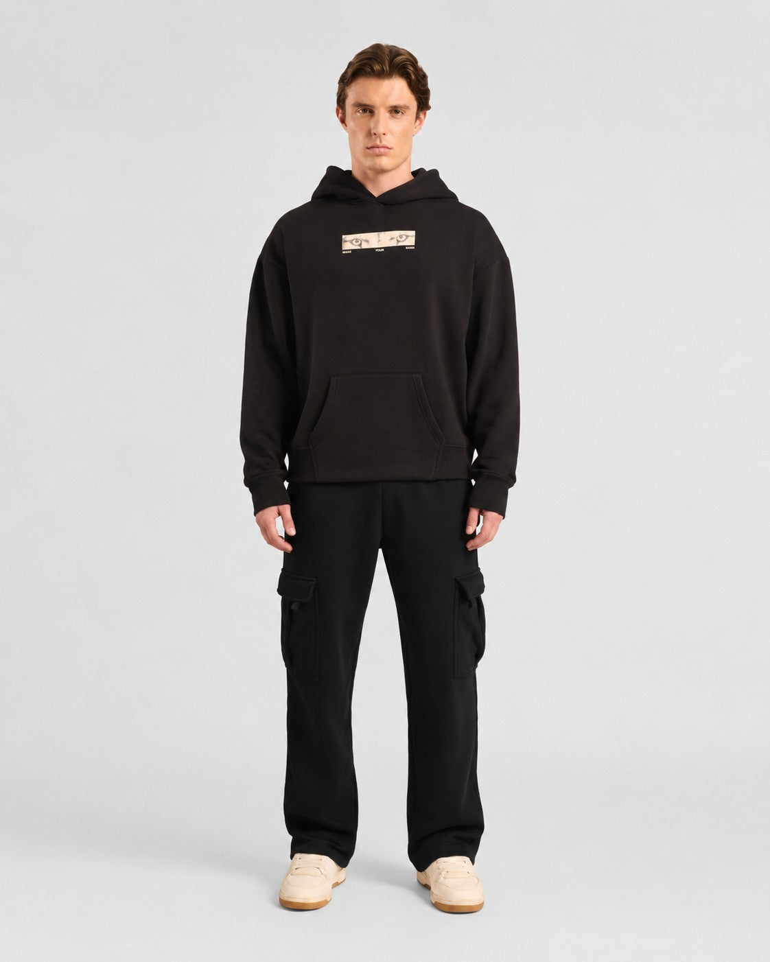 Mens Cloud Ease Oversized Hoodie + Urban Carry-On Cargo Pants (Black)