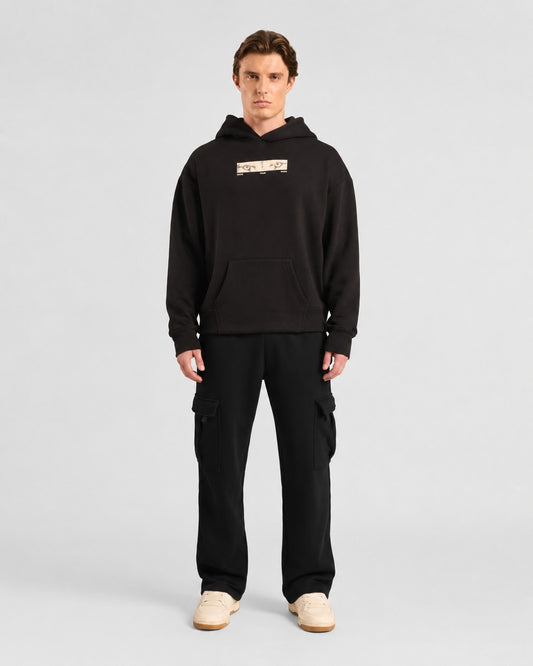 Mens Cloud Ease Oversized Hoodie + Urban Carry-On Cargo Pants (Black)