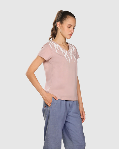 Womens Printed V-Neck T-shirt