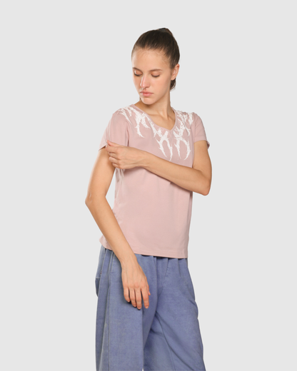 Womens Printed V-Neck T-shirt