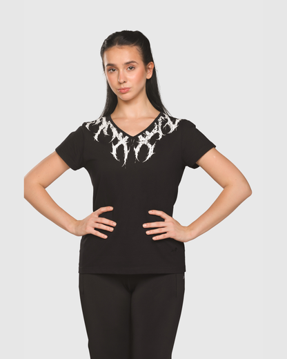 Womens Printed V-Neck T-shirt