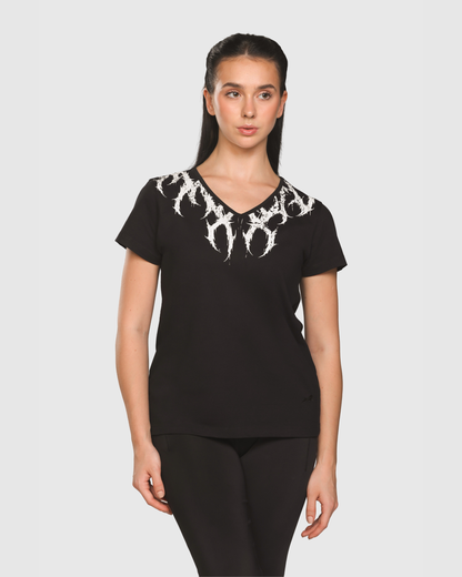 Womens Printed V-Neck T-shirt