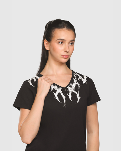 Womens Printed V-Neck T-shirt
