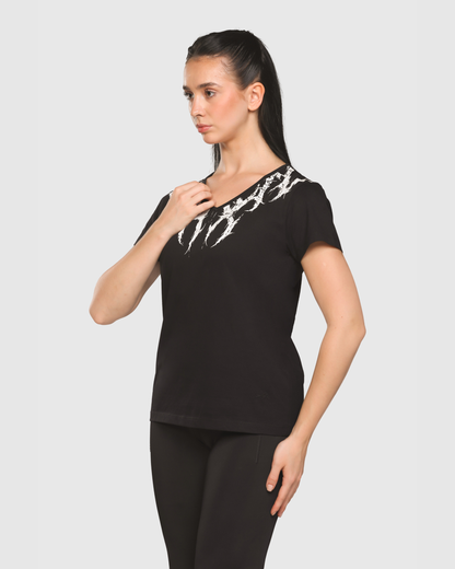Womens Printed V-Neck T-shirt
