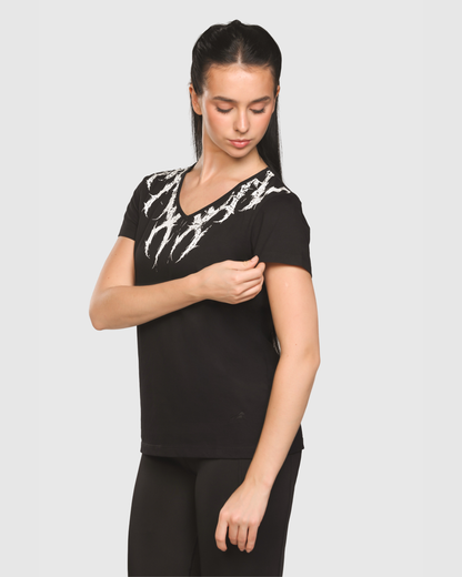 Womens Printed V-Neck T-shirt