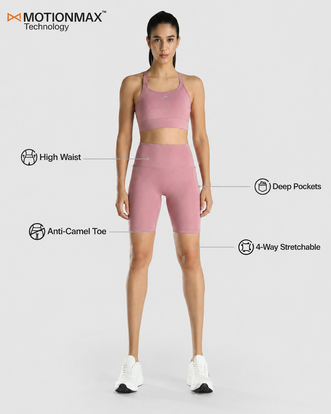 Womens Sports Bra + Womens Cycling Shorts (Pink)