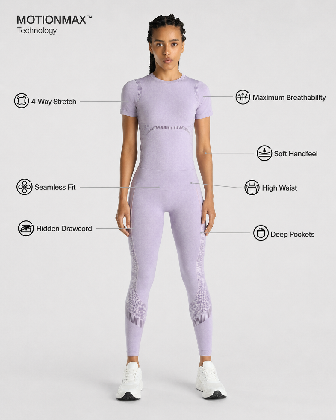 Womens Seamless Leggings + Womens Seamless Slim fit T-shirt (Purple)