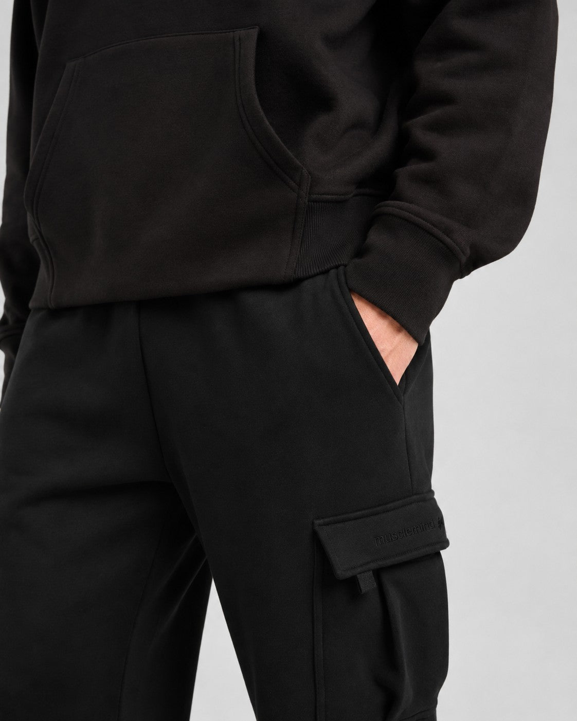 Mens Cloud Ease Oversized Hoodie + Urban Carry-On Cargo Pants (Black)
