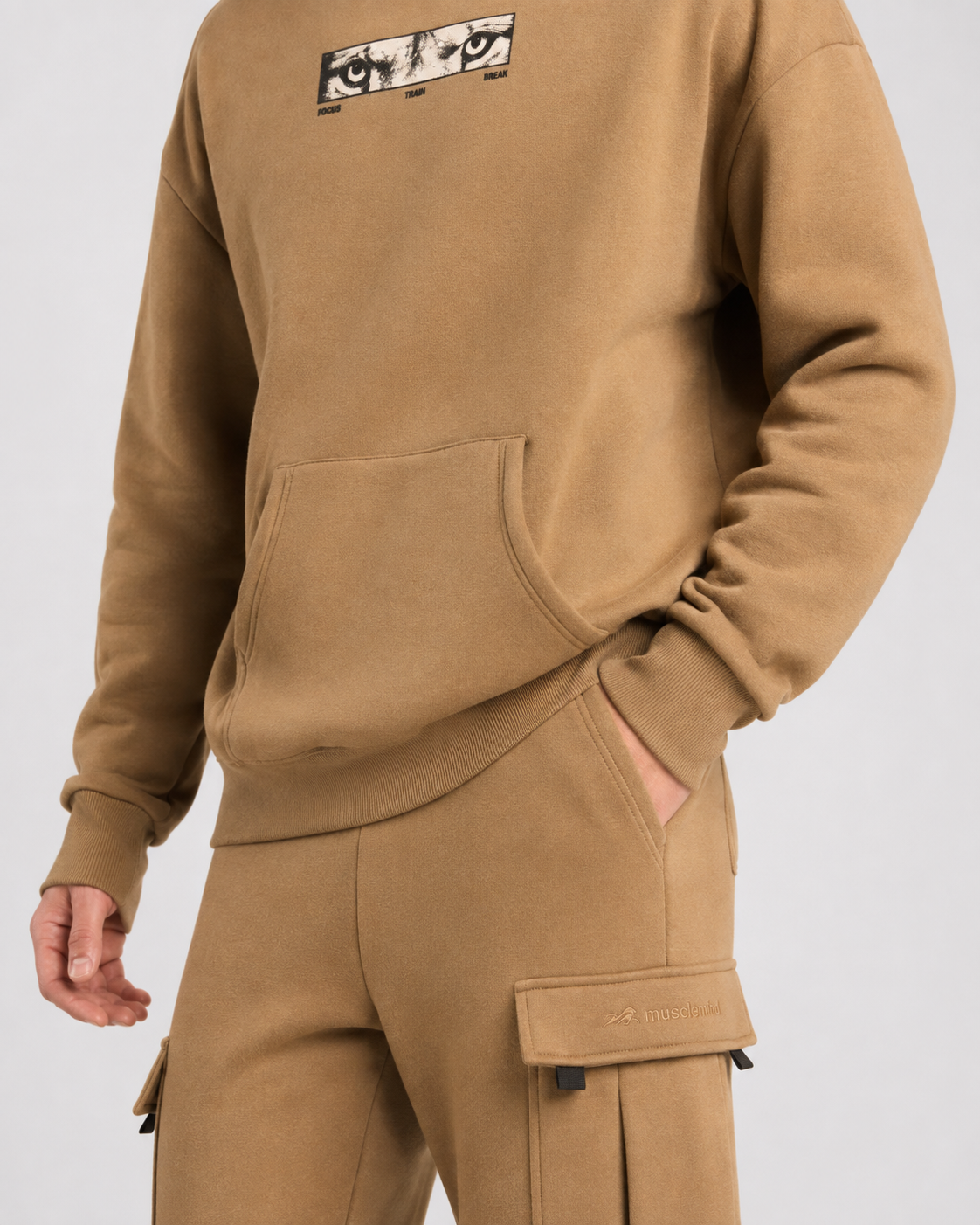 Mens Cloud Ease Oversized Hoodie + Mens Cloud Ease Cargo Pants (Desert Dune)