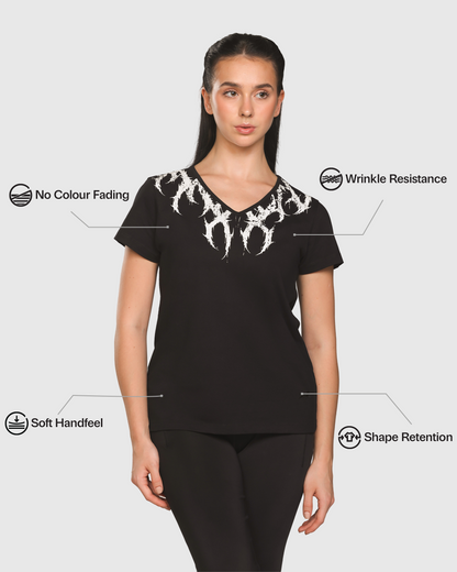 Womens Printed V-Neck T-shirt