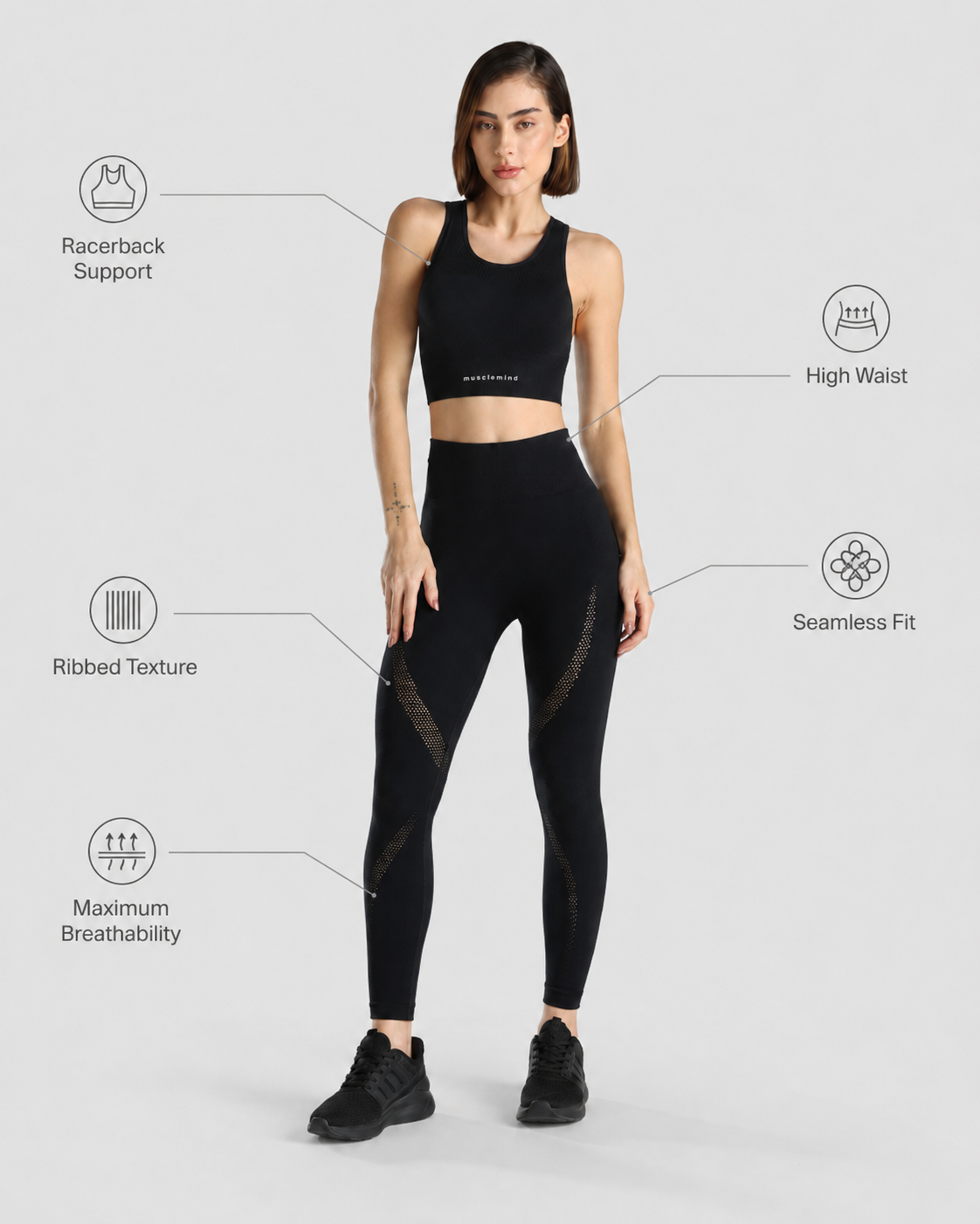 Seamless Sports Bra + Seamless Workout Leggings (Black)