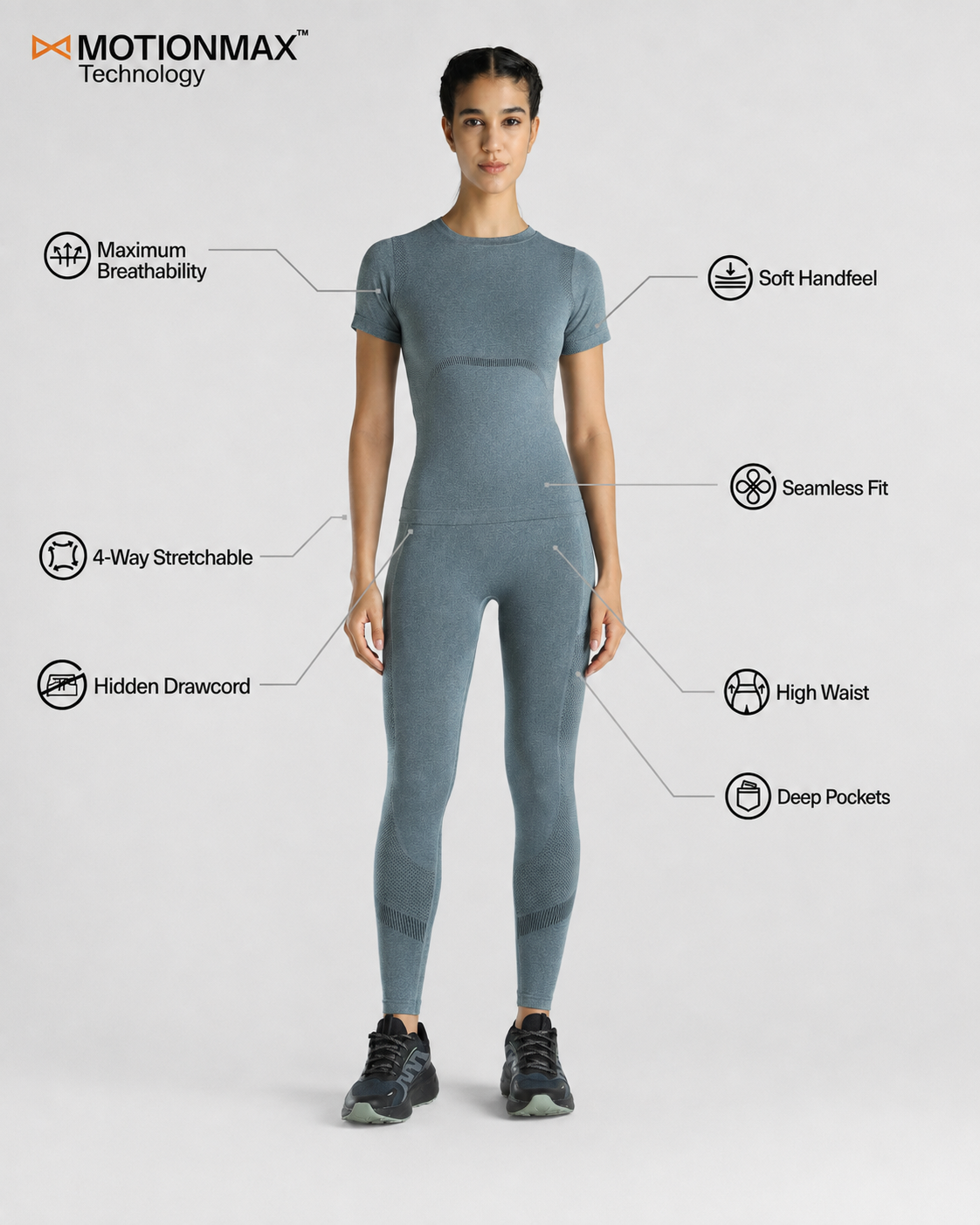 Womens Seamless Leggings + Womens Seamless Slim fit T-shirt (Teal)