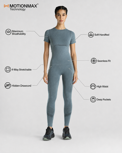 Womens Seamless Leggings + Womens Seamless Slim fit T-shirt (Teal)