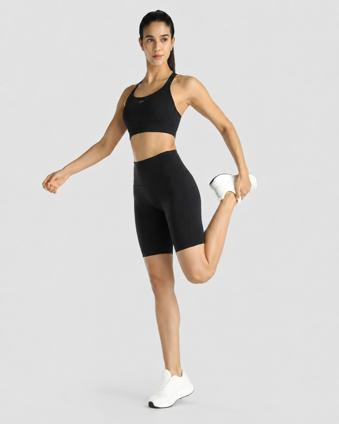 Womens Sports Bra + Womens Cycling Shorts (Black)