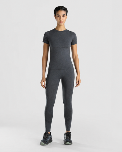 Womens Seamless Leggings + Womens Seamless Slim fit T-shirt (Black)