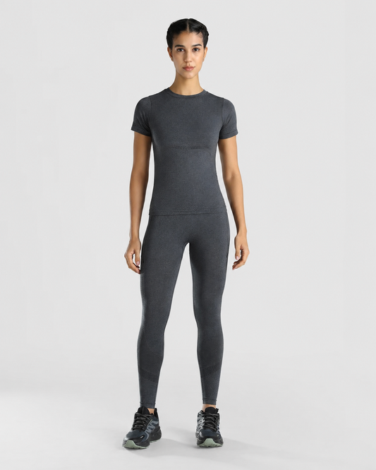 Womens Seamless Leggings + Womens Seamless Slim fit T-shirt (Black)