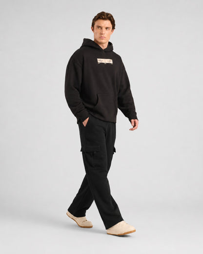 Mens Cloud Ease Oversized Hoodie + Urban Carry-On Cargo Pants (Black)