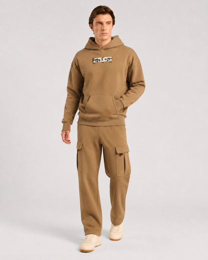 Mens Cloud Ease Oversized Hoodie + Mens Cloud Ease Cargo Pants (Desert Dune)