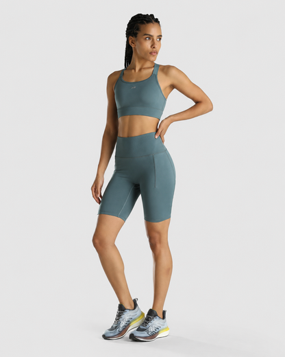 Womens Sports Bra + Womens Cycling Shorts (Teal)