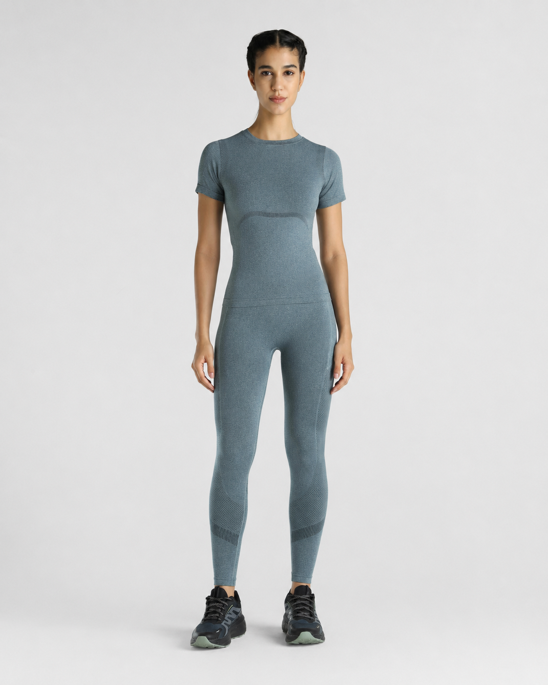 Womens Seamless Leggings + Womens Seamless Slim fit T-shirt (Teal)