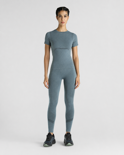 Womens Seamless Leggings + Womens Seamless Slim fit T-shirt (Teal)