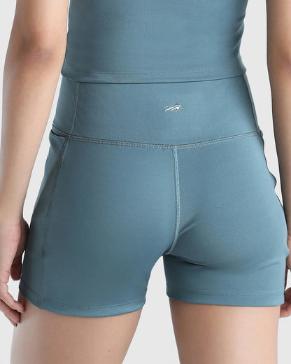 Womens Sports Bra + Womens Biker Shorts (Teal)