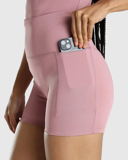 Womens Sports Bra + Womens Biker Shorts (Pink)