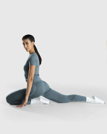 Womens Seamless Leggings + Womens Seamless Slim fit T-shirt (Teal)