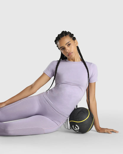 Womens Seamless Leggings + Womens Seamless Slim fit T-shirt (Purple)