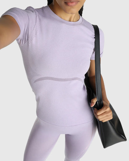 Womens Seamless Leggings + Womens Seamless Slim fit T-shirt (Purple)